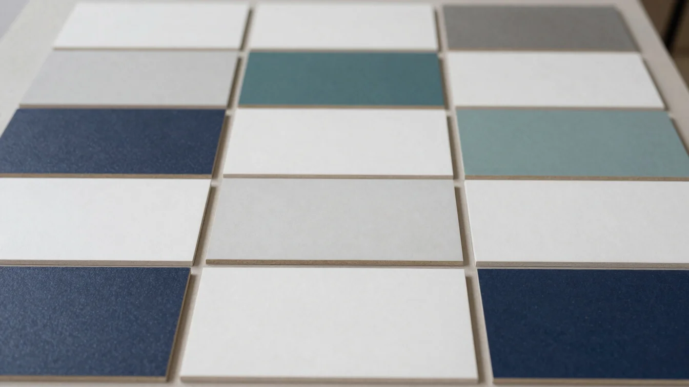 Placeholder: interior decoration fabric and tile swatches arrange